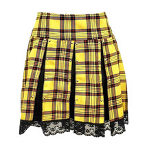 VINTAGE Blest Yellow Pleated Plaid Skirt | Gothic Punk Hot Topic - Sz Medium - £35.59 GBP