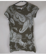 BKE Buckle Women&#39;s Olive Green Paisley Cap Sleeve T-Shirt Size Large - $15.32 CAD