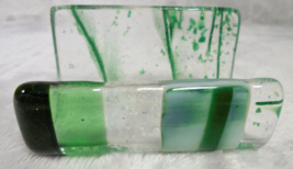 Hand Made Studio Art Glass Business Card Holder Green and Clear Signed - $14.73