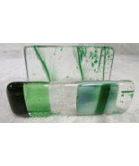 Hand Made Studio Art Glass Business Card Holder Green and Clear Signed - £11.59 GBP