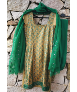 Salwar Kameez Green Silk Readymade Pakistani Stitched Ethnic Preowned Sm... - £28.45 GBP