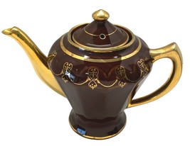 Fraunfelter Ohio Teapot Vintage China Brown with Gold Trim Teapot Floral - $29.95