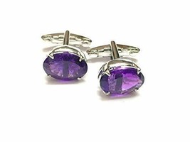 Sterling Silver Amethyst Cufflink 10x14 mm oval amethyst cufflink For Men - £83.53 GBP