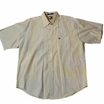 Tommy Hilfiger Shirt Men’s XL Button Up Striped Yellow Blue Casual Logo ... - $12.99