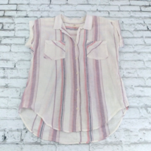 Thread &amp; Supply Blouse Womens Small Striped Linen Blend Cuffed Button Up Top - £15.81 GBP