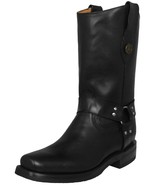 Mens Black Rodeo Wear Boots Cowboy Leather Motorcycle Harness Pull On Sq... - $181.34 CAD