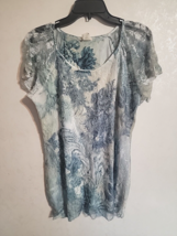 Brittany Black Womens Top Layered Floral Lace Green Blue  Multicolor sz L - £10.04 GBP