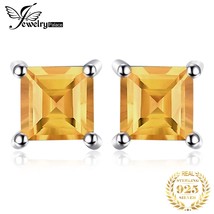 JewelryPalace Square Natural Yellow Citrine 925 Silver Stud Earrings for Women F - £14.95 GBP
