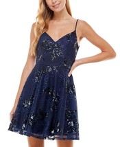 CITY STUDIO Juniors&#39; Sequined Fit &amp; Flare Dress Navy Size 3 $89 - £30.86 GBP