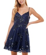 CITY STUDIO Juniors&#39; Sequined Fit &amp; Flare Dress Navy Size 3 $89 - £30.38 GBP