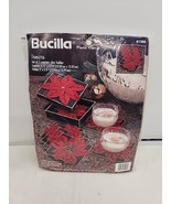 Poinsettias 6 Coasters &amp; Holder Plastic Canvas Needlepoint Kit Bucilla 6... - $18.37