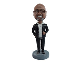 Custom Bobblehead Elegant looking man wearing hoodie and a jacket ready to go ou - £71.31 GBP
