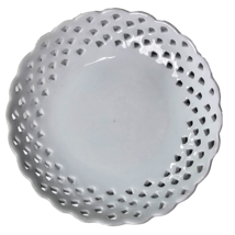 Vintage White Lace Lattice Porcelain Small Trinket Dish Candle Holder 6i... - $14.99