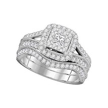 14kt White Gold Womens Princess Diamond Square Halo Split-shank Bridal Wedding E - £1,024.99 GBP