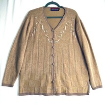 Legerdemain Womens Cardigan Sweater Size 2X Nutmeg Brown Beaded Flowers - £12.14 GBP