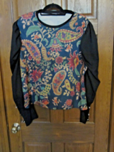 Izuria Black &amp; Red Floral Accent with Button Accents Sleeve Pullover Top... - $19.79