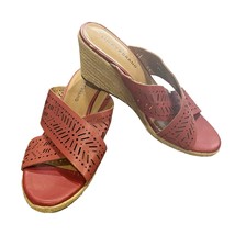Lucky Brand NWOB Keela Rosewood Open Toe Leather Slip On Wedge Sandals Size 9.5 - £14.65 GBP