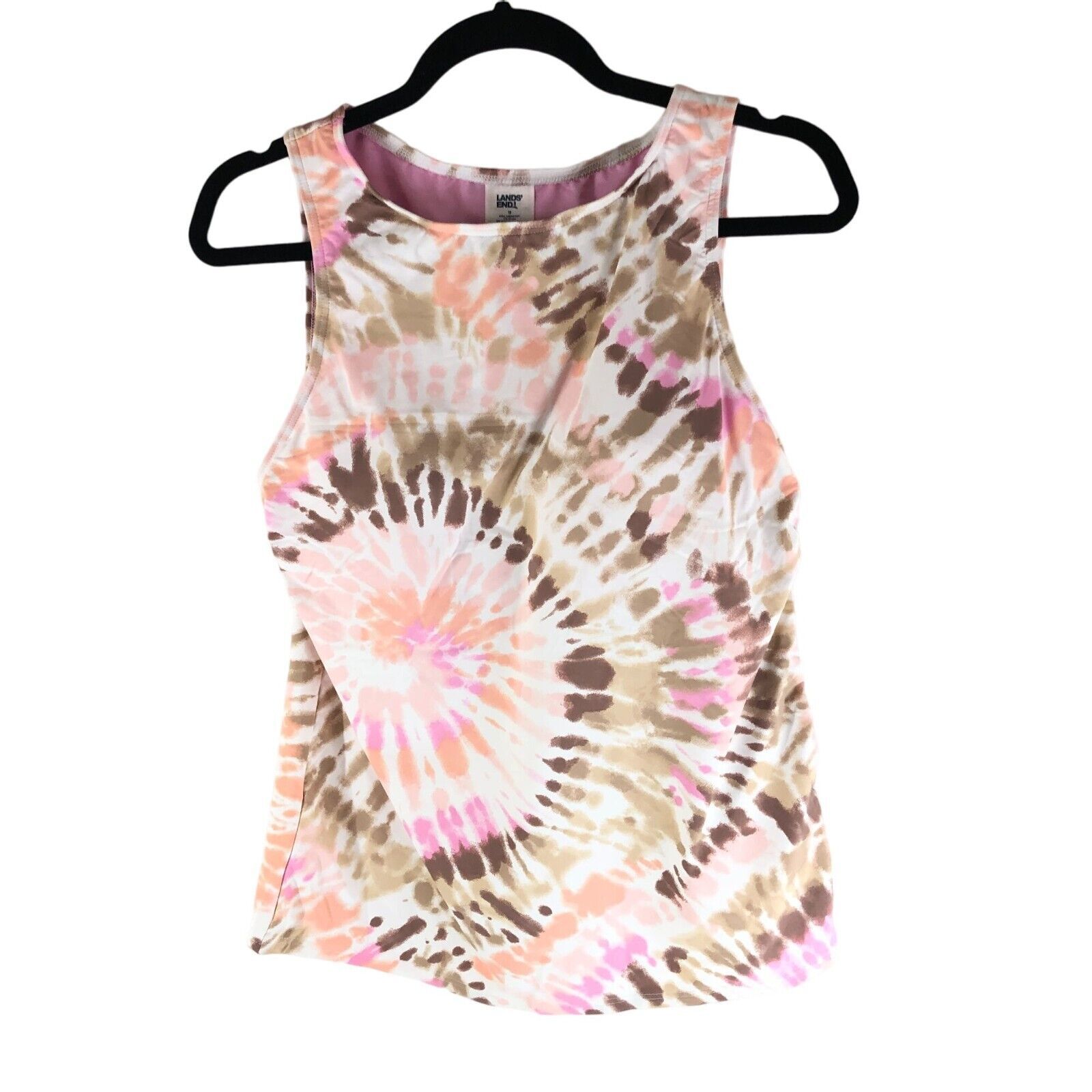Primary image for Lands End Chlorine Resist High Neck UPF 50 Modest Tankini Top White Tie Dye 2