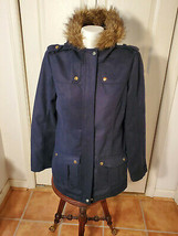 Deb Women Parka Coat Snap &amp; Zipper Front Faux Fur Trim Hoodie Jacket (Ne... - £31.25 GBP