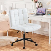 Ivorywhite Armless Home Office Desk Chair Lumbar Support Wheels - $148.99
