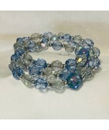 Multi-wrap Memory Wire- Blue, Iridescent Clear, Blue Floral Glass Bead B... - $20.31 CAD