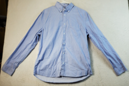 Express Dress Shirt Men Medium Blue Cotton Pocket Long Sleeve Collar Button Down - £11.05 GBP