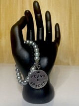 Brave Spirit Charm Bracelet Stretch Bracelet Charm Hand Stamped Faux Pearl NEW - $28.37