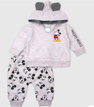 Disney Baby Mickey Mouse Gray Hoodie w/Ears and Jogger Pants Set 0-3 Months NEW - $11.99