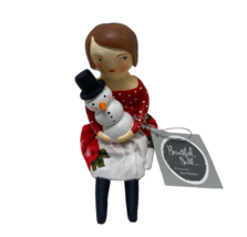 Midwest CBK Beautiful Soul Figure Brunette Girl Sitting with Snowman 4 inch NWT - $19.03