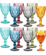 Set of 12 Vintage Glass Goblets Bulk 10 Oz Multi Colored Stemware Wine G... - $72.81