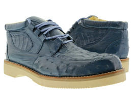 Mens Western Cowboy Sneaker Shoes Real Crocodile Ostrich Skin Denim Blue... - £135.71 GBP