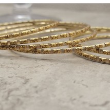 Gold with Gold Glitter Dashes Thin Metal Bangles Metallics Stack of 6 - $258.82 MXN