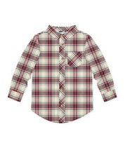 Millie &amp; Maxx Cream &amp; Red Plaid Long-Sleeve Button-Up Size 10 - £17.76 GBP