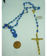 CHRISTIANITY ROSARY BLUE BEADS FINE CRUCIFIX &amp; VIRGIN MARY NECKLACE PENDANT - £11.76 GBP