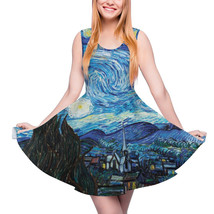 Woman Van Gogh Starry Night Sleeveless Skater Dress (Size XS to 5XL) - $28.92