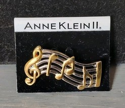 Anne Klein II 2 Tone Silver/Gold Brooch Pin Treble Clef Music Notes 2” - $24.70