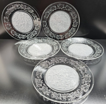 5 Princess House Fantasia Dinner Plates Set Clear Floral Etch Frosted Dishes Lot - £52.90 GBP