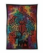 Indian Wall Hanging Tapestry Bed Sheet Psychedelic Elephant Tree Tie Dye... - $25.23 CAD