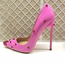 Women Patent Pink Pointy Toe High Heel Shoes with Spikes Sexy Ladies Rivets Part - £64.08 GBP