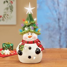 LED Lighted Ceramic Snowman Christmas Tree Table Centerpiece Holiday Home Decor - £21.99 GBP