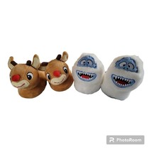 NWT Set Rudolph &amp; Bumble Size 3 Baby Toddler 3D Plush Slip-on Slippers Set Of 2 - £14.73 GBP