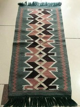 Old  Albanian traditional carpet kilim dark green carpet rug-65 cm x 34 cm-rr - £42.64 GBP