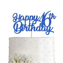 Blue Happy 16Th Birthday Cake Topper, Royal Blue Glitter Cheers To 16 Ye... - $16.99