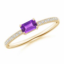 ANGARA East-West Emerald-Cut Amethyst Solitaire Ring for Women in 14K Solid Gold - £525.72 GBP