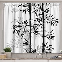 Ambesonne Tree Of Life Kitchen Curtains, Silhouette Of Bamboo Tree, Black White - £27.16 GBP