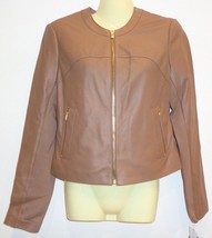 Via Spiga Size Small Sand Leather Collarless Jacket Coat New Womens Clot... - £155.65 GBP