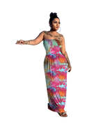 Tie Dye Print Sleeveless Strapless Fit and Flare Loose Maxi Dress - £39.05 GBP