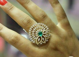 Splendido anello a grappolo da cocktail Art Déco con diamanti smeraldo con... - £69.91 GBP