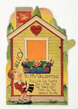 1940&#39;s Large Mechanical Valentine Girl Behind The Shade - $17.82