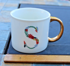 Opal House Porcelain Floral Letter “S” Monogram 16oz Mug Gold Handle Retired - $13.41